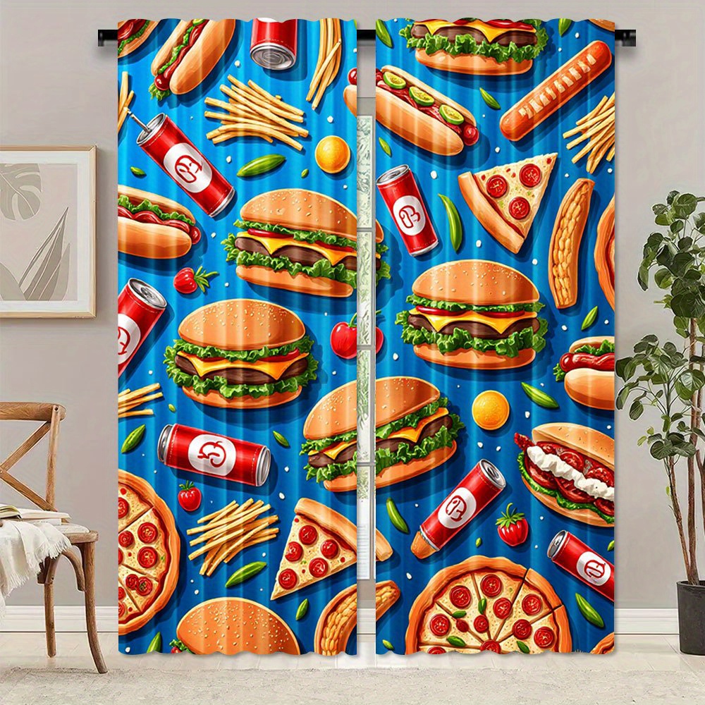 Food Snacks Background - Fast Food Burger Pizza Curtain 2