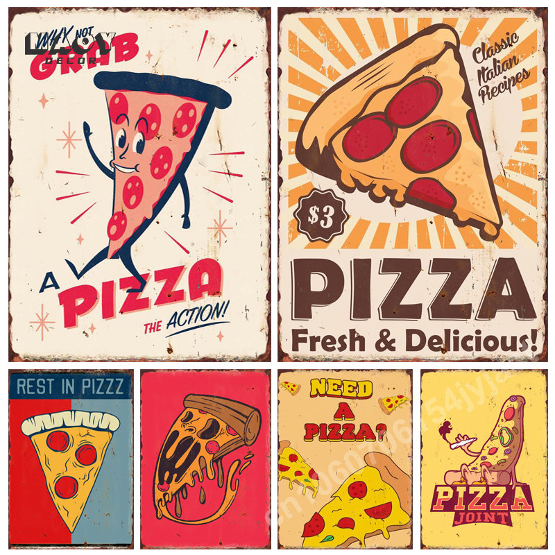 Pizza Funny Food Metal Tin Sig - Food Snacks Background recension och pris