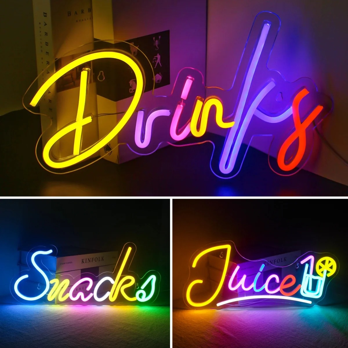 Drinks & Snacks Bar LED Neon L - Food Snacks Background recension och pris