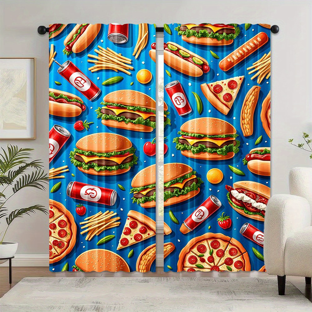 Fast Food Burger Pizza Curtain - Food Snacks Background recension och pris
