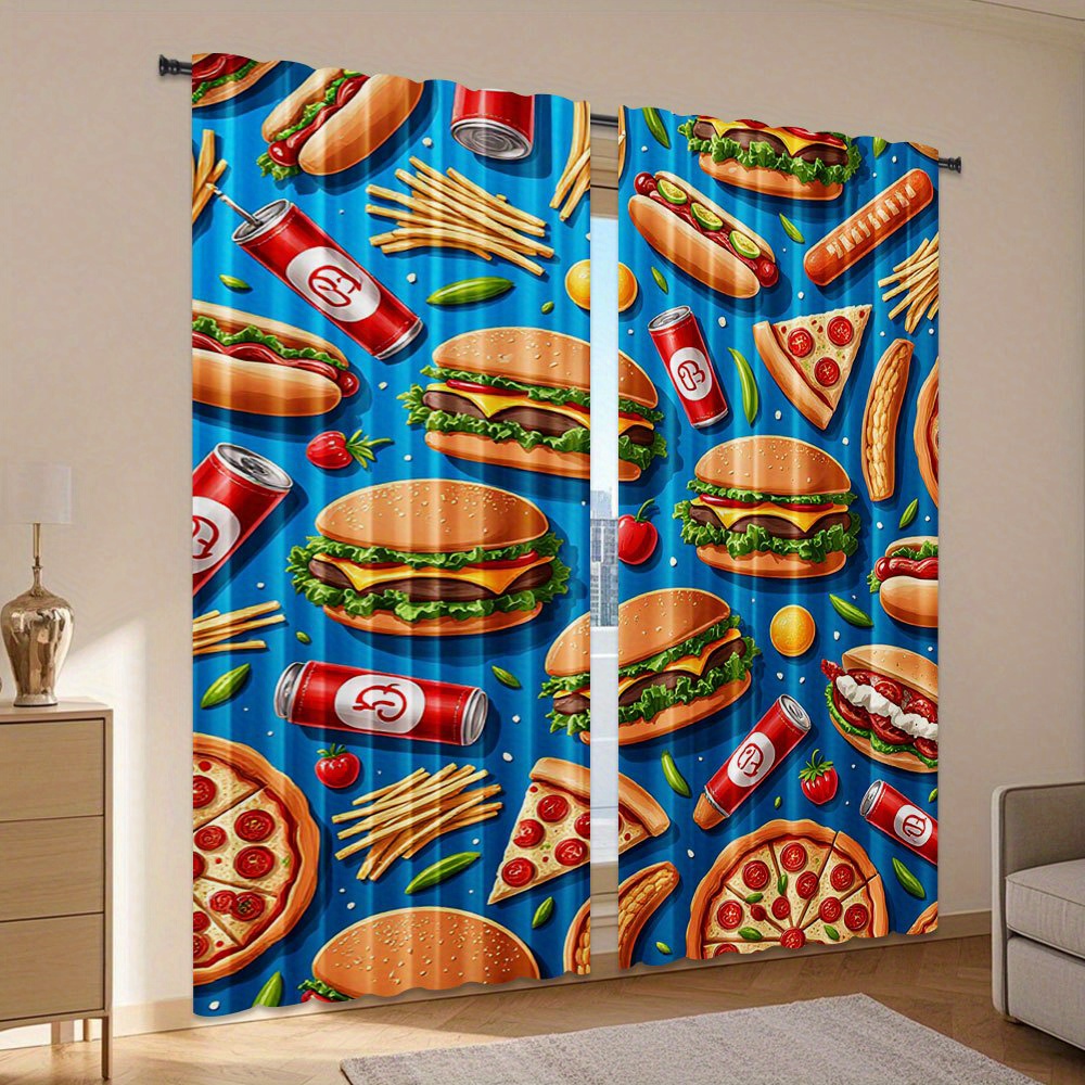 Fast Food Burger Pizza Curtain - Food Snacks Background recension och pris