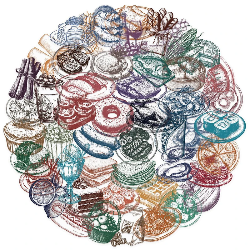 50PCS Retro Food Stickers Set  - Yummy Food Snacks recension och pris