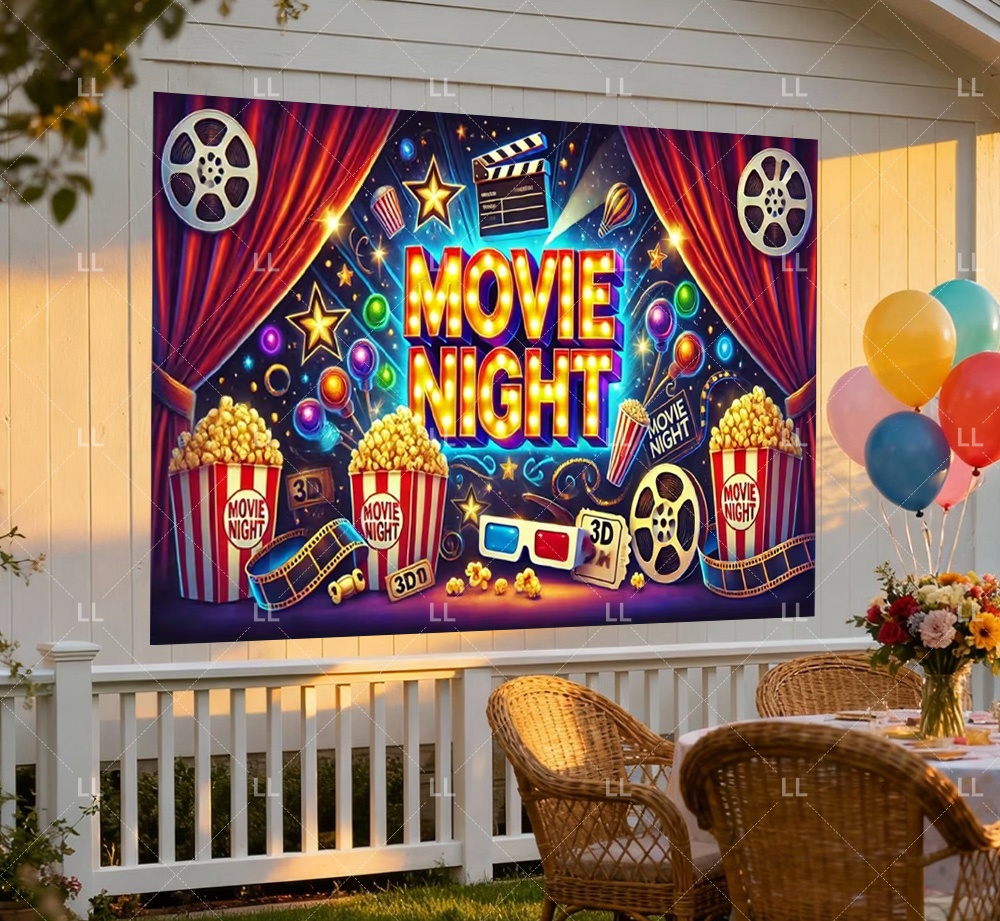 Vintage Cinema Movie Night Par - Food Snacks Background recension och pris
